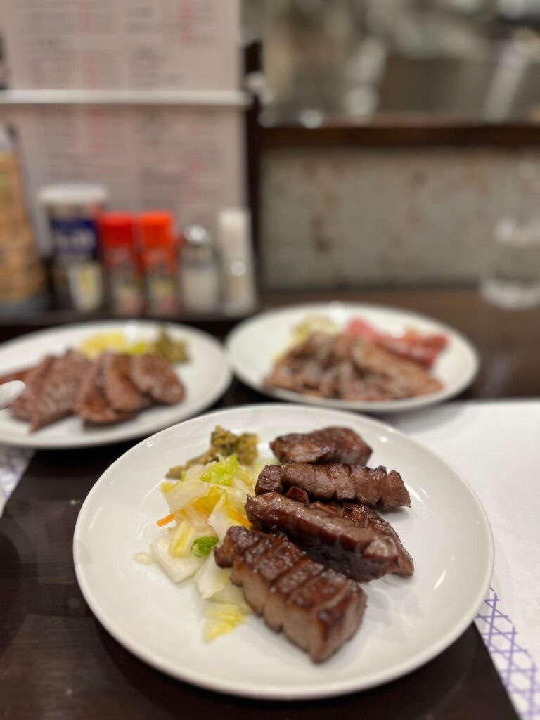 Sendai gyutan set meal with grilled beef tongue, barley rice, and tail soup