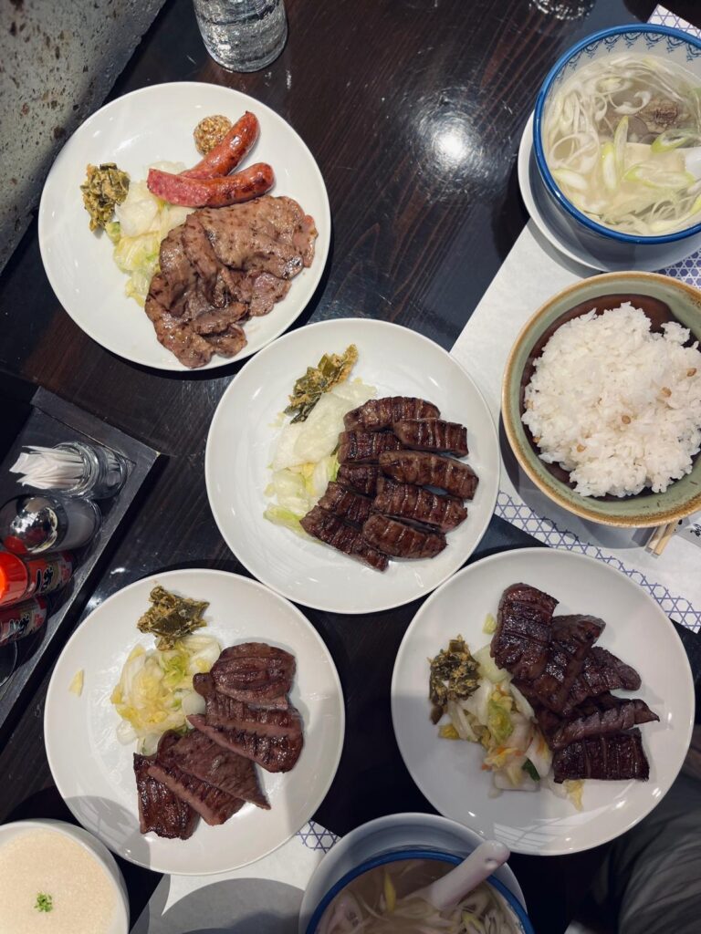 Zenjiro gyutan spread in Sendai with thick-cut beef tongue and side dishes