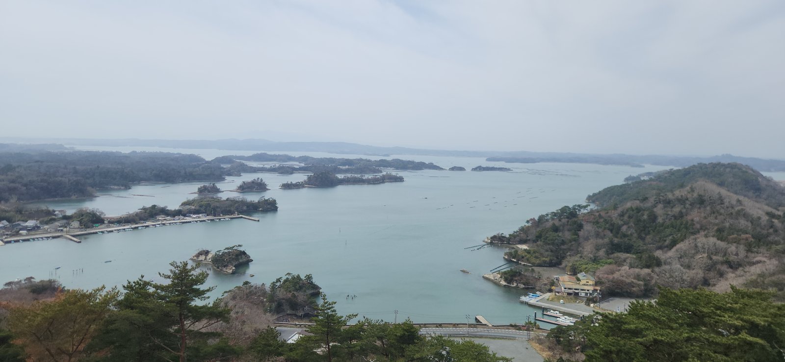 Elevated mountain viewpoint overlooking Matsushima Bay