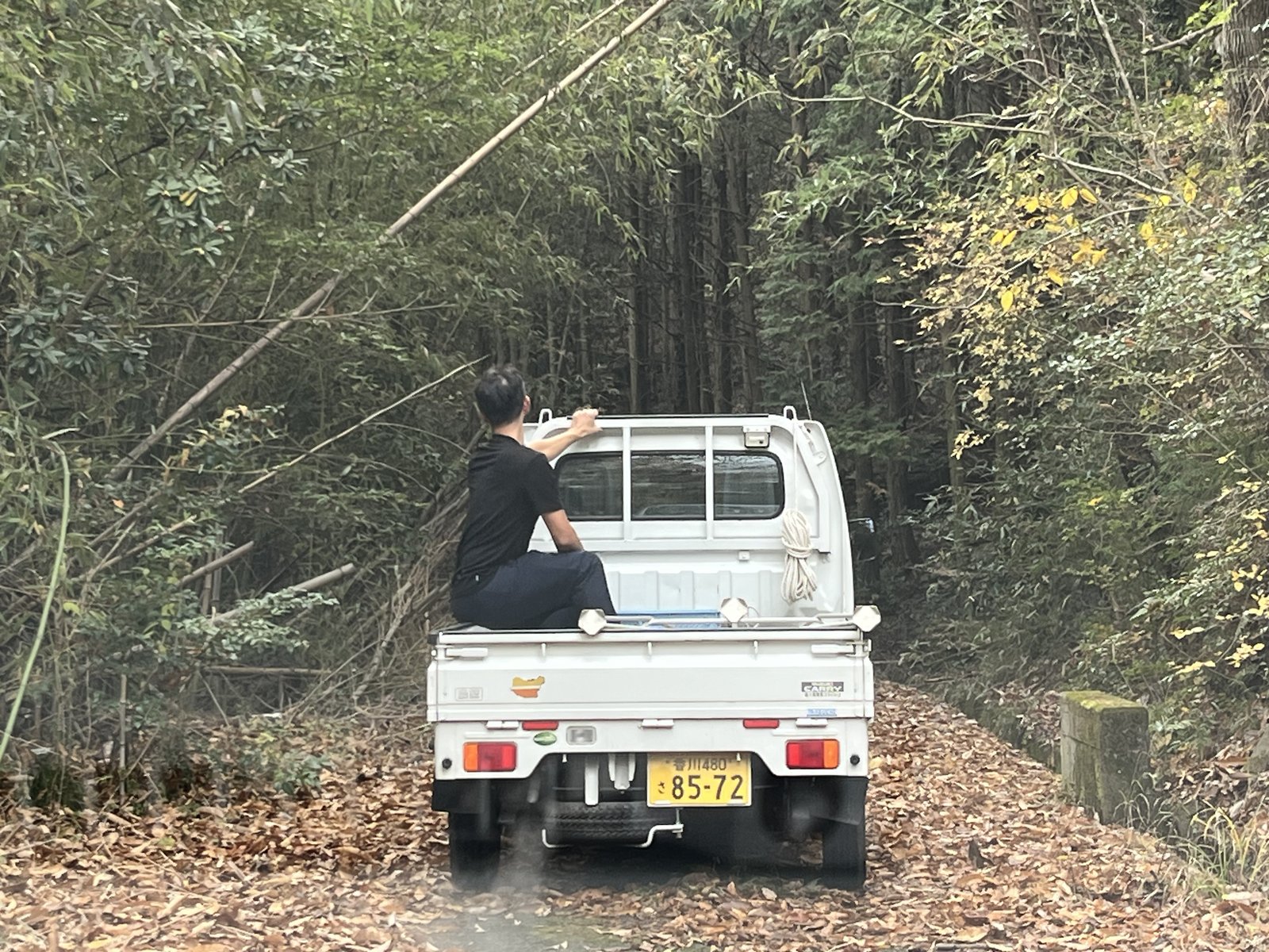 Rental car parking at a rural Japan sightseeing spot