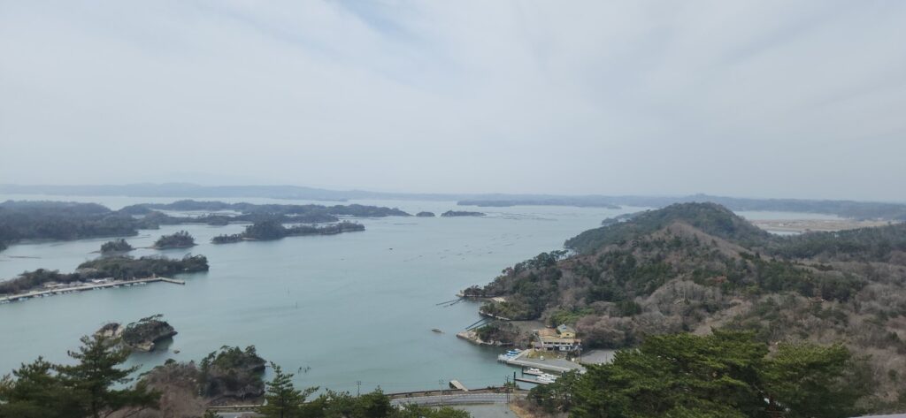 Wide view of Matsushima Bay from a mountain viewpoint