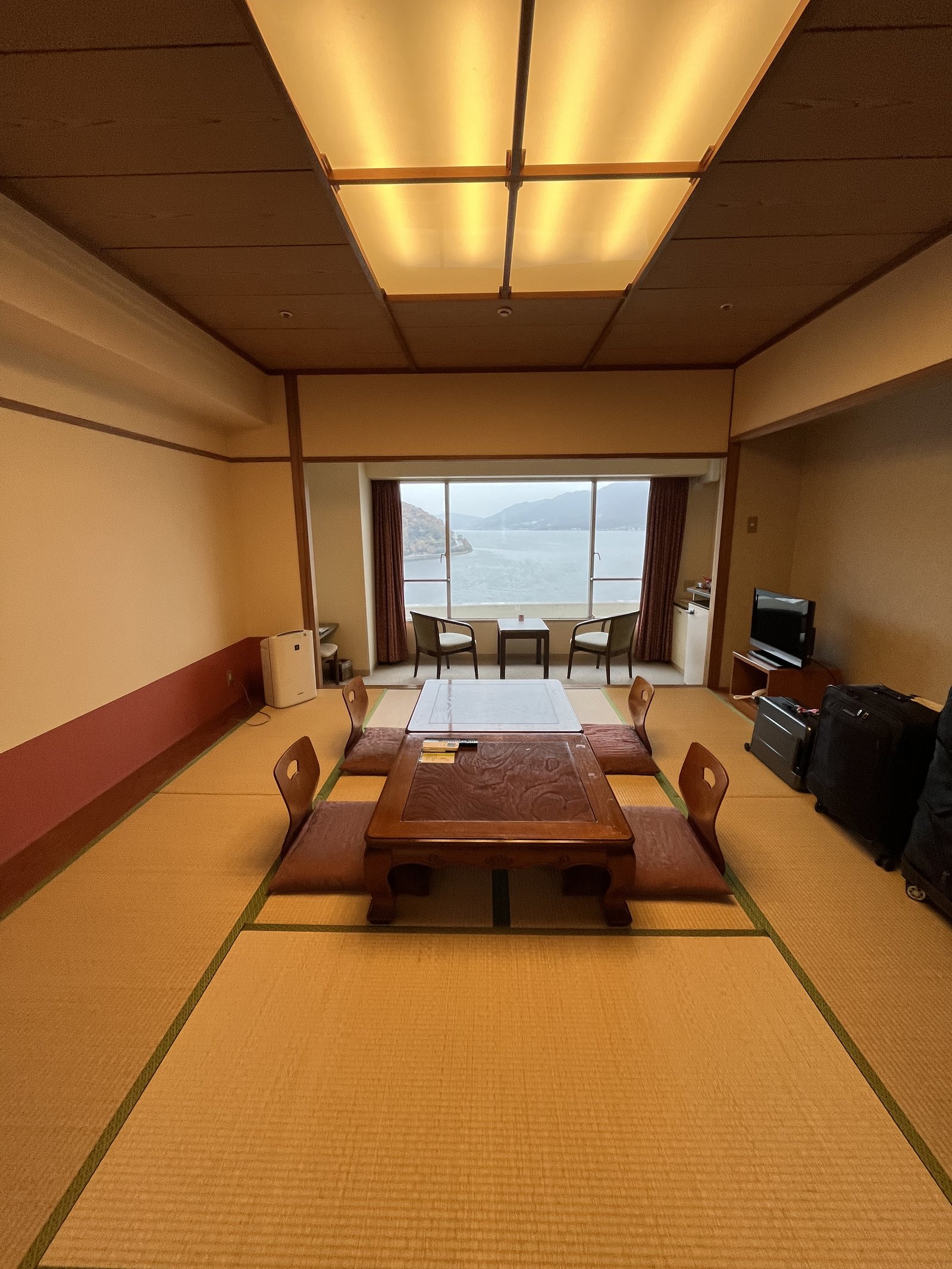 Traditional ryokan room with tatami flooring in Japan