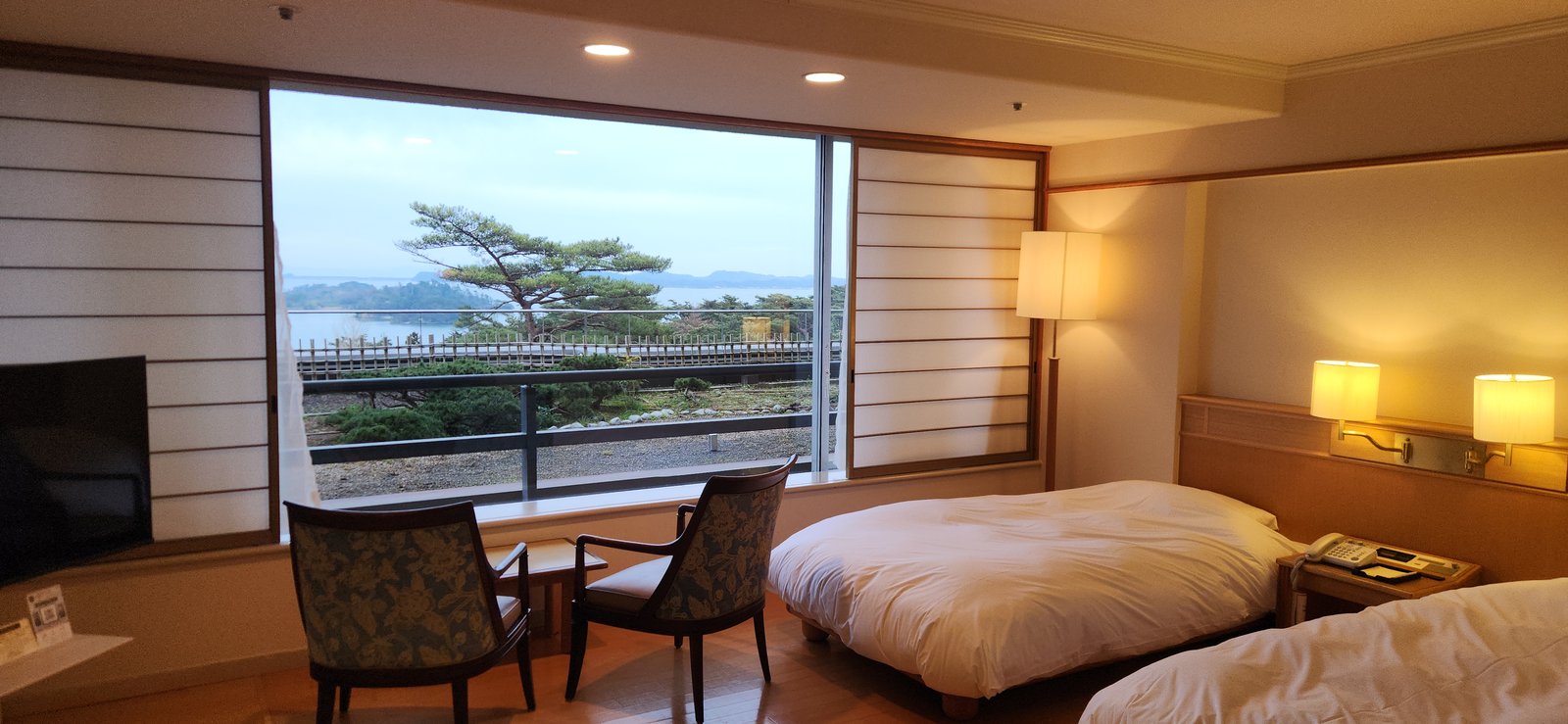 Sunrise view over Matsushima Bay from Hotel Matsushima Taikanso